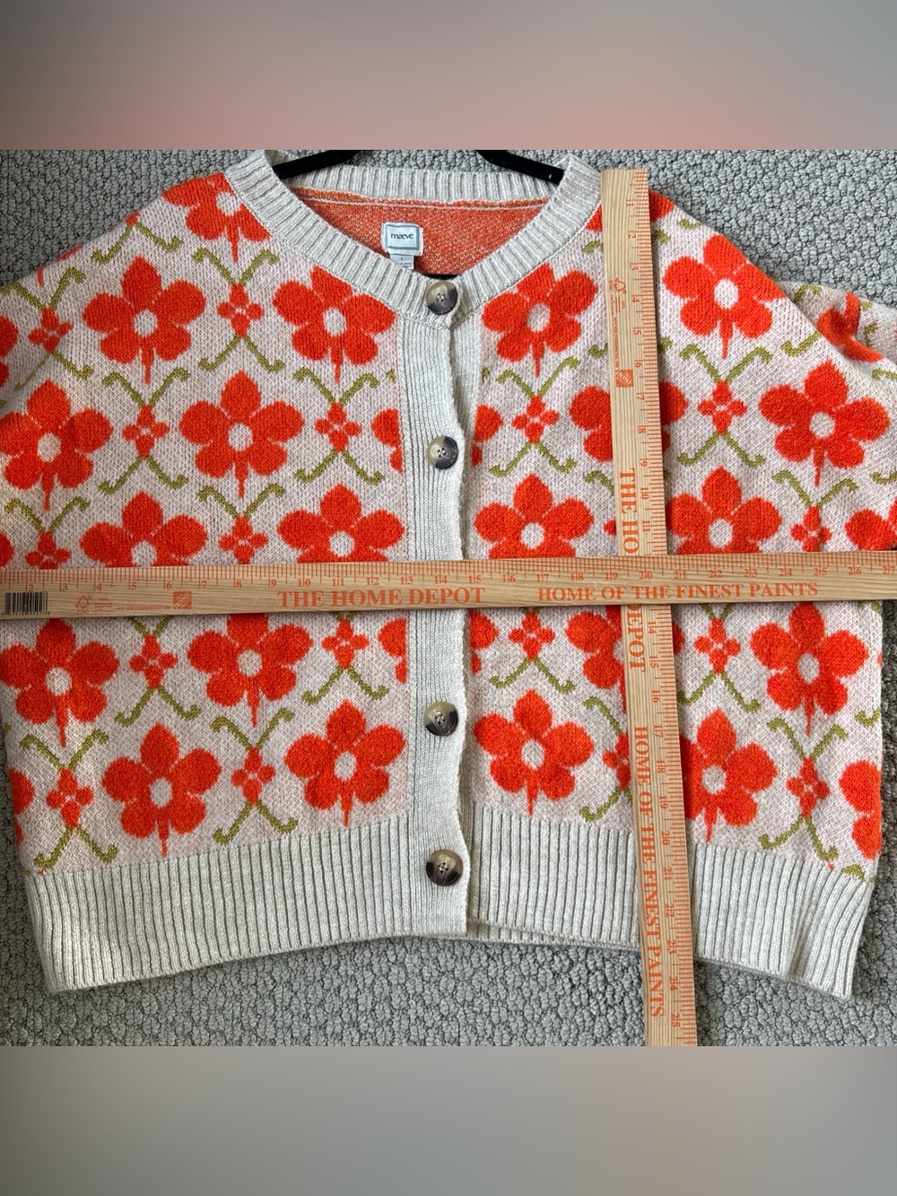 Anthropologie Maeve Intarsia Orange Floral Cardigan Size Large - Picture 10 of 11